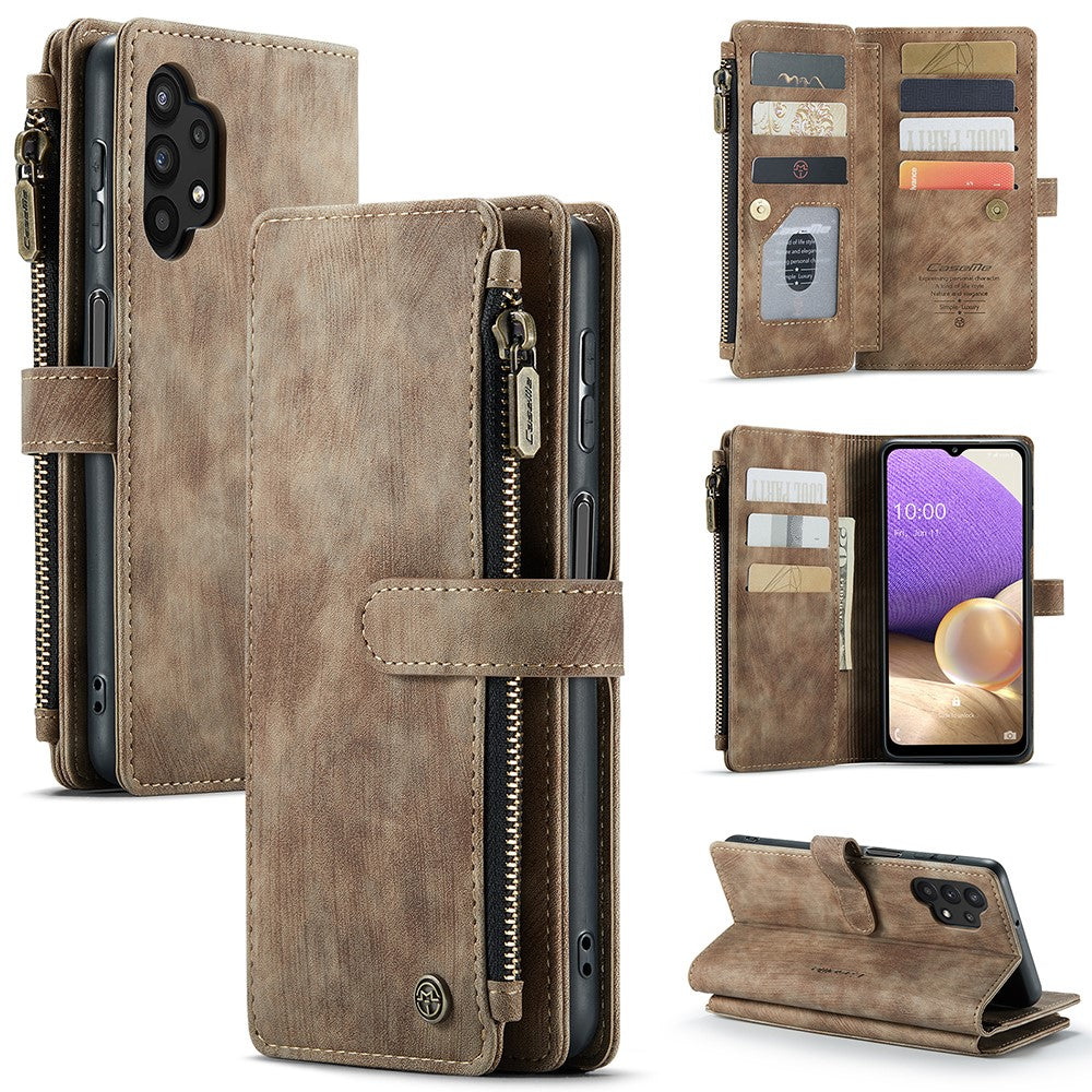 For Samsung Galaxy A32 5G / M32 5G Phone Cases with Strap CASEME C30 Zipper Multiple Card Holder PU Leather Cover