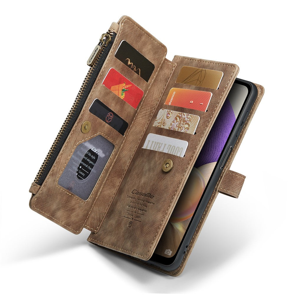 For Samsung Galaxy A32 5G / M32 5G Phone Cases with Strap CASEME C30 Zipper Multiple Card Holder PU Leather Cover