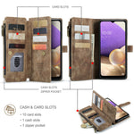 For Samsung Galaxy A32 5G / M32 5G Phone Cases with Strap CASEME C30 Zipper Multiple Card Holder PU Leather Cover