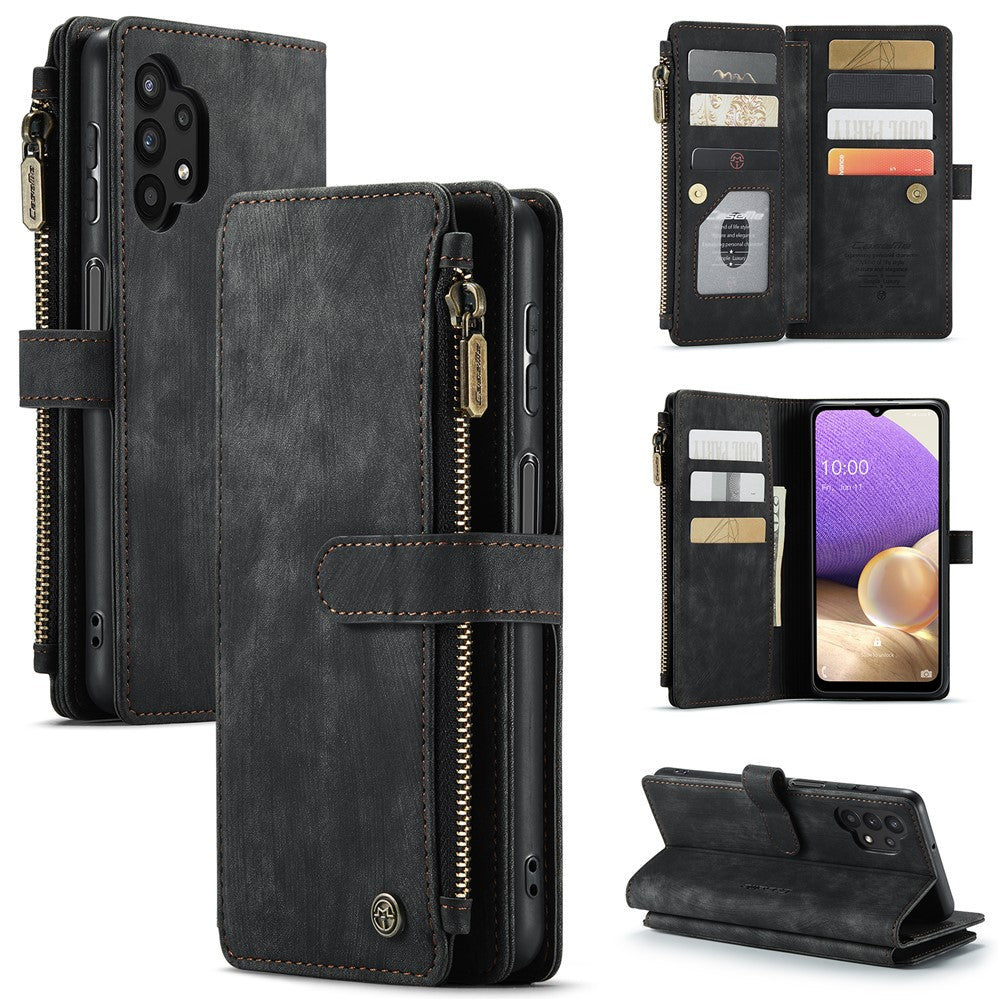 For Samsung Galaxy A32 5G / M32 5G Phone Cases with Strap CASEME C30 Zipper Multiple Card Holder PU Leather Cover