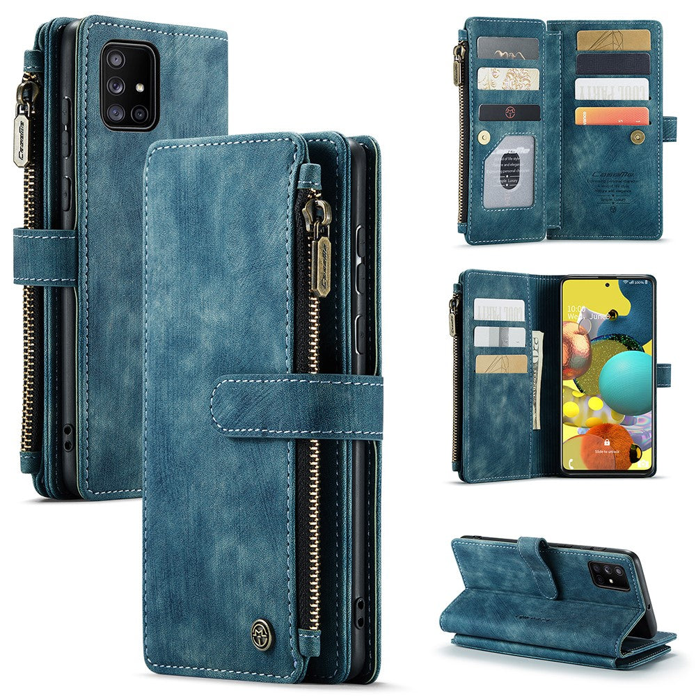 For Samsung Galaxy A51 4G SM-A515 Phone Cases with Strap CASEME C30 Zipper Multiple Card Holder PU Leather Cover