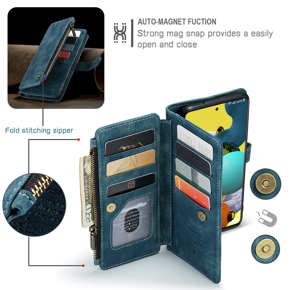 For Samsung Galaxy A51 4G SM-A515 Phone Cases with Strap CASEME C30 Zipper Multiple Card Holder PU Leather Cover