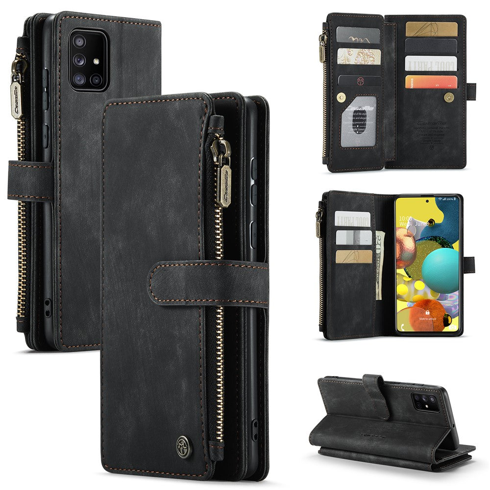 For Samsung Galaxy A51 4G SM-A515 Phone Cases with Strap CASEME C30 Zipper Multiple Card Holder PU Leather Cover