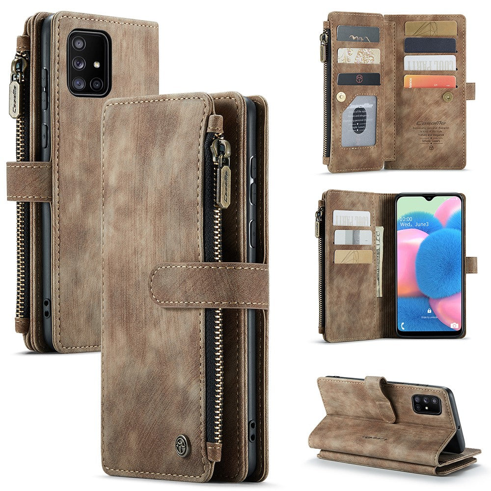 For Samsung Galaxy A51 4G SM-A515 Phone Cases with Strap CASEME C30 Zipper Multiple Card Holder PU Leather Cover