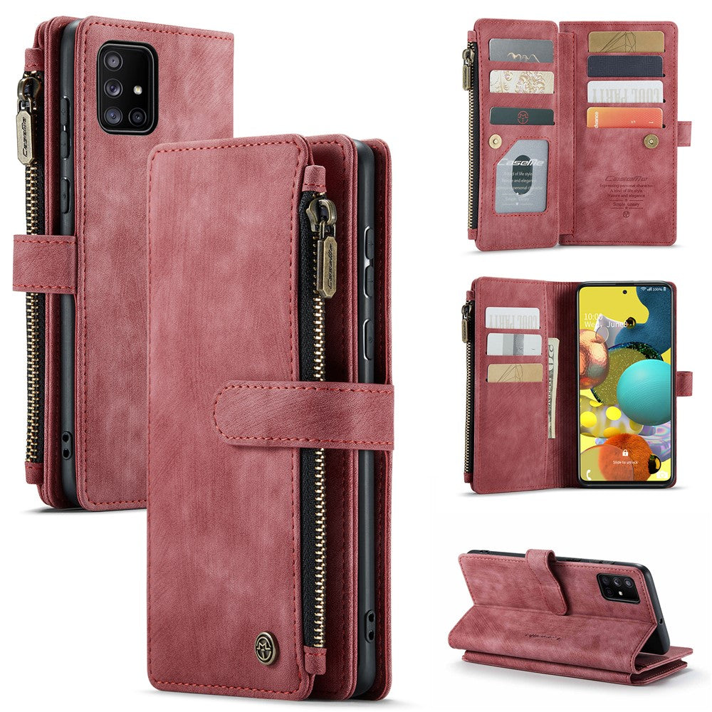 For Samsung Galaxy A51 4G SM-A515 Phone Cases with Strap CASEME C30 Zipper Multiple Card Holder PU Leather Cover