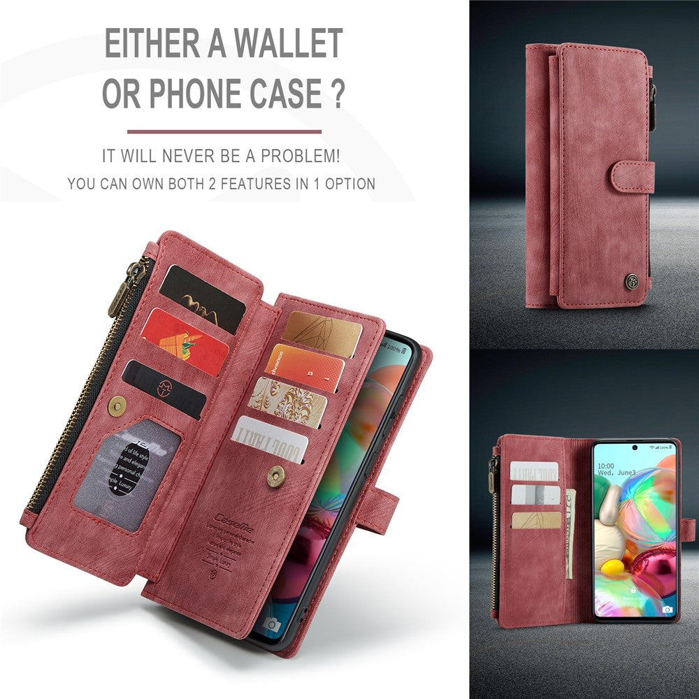 Til Samsung Galaxy A71 4G SM-A715 Telefonetuier med Rem CASEME C30 Lynlås Flere Kortrum PU Læder Cover