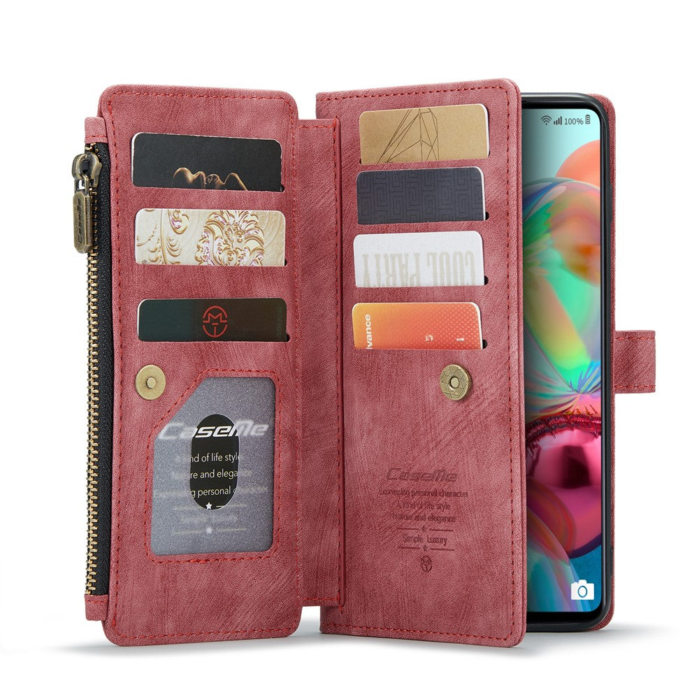 Til Samsung Galaxy A71 4G SM-A715 Telefonetuier med Rem CASEME C30 Lynlås Flere Kortrum PU Læder Cover