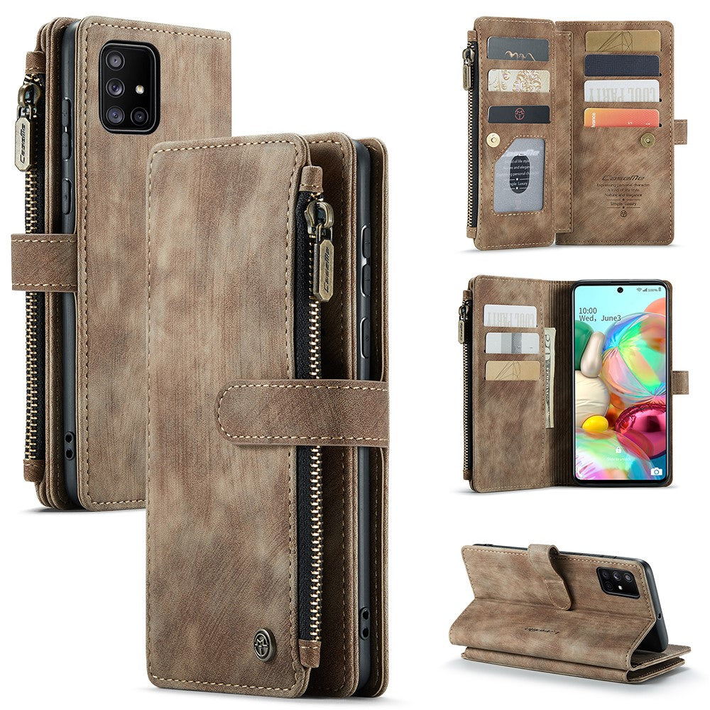 Til Samsung Galaxy A71 4G SM-A715 Telefonetuier med Rem CASEME C30 Lynlås Flere Kortrum PU Læder Cover