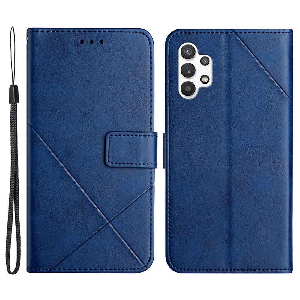 Ensfarvet linjeaftryk PU-lædertelefoncover til Samsung Galaxy A13 4G, Folio Flip Wallet Foldbart Stand Design Telefonetui