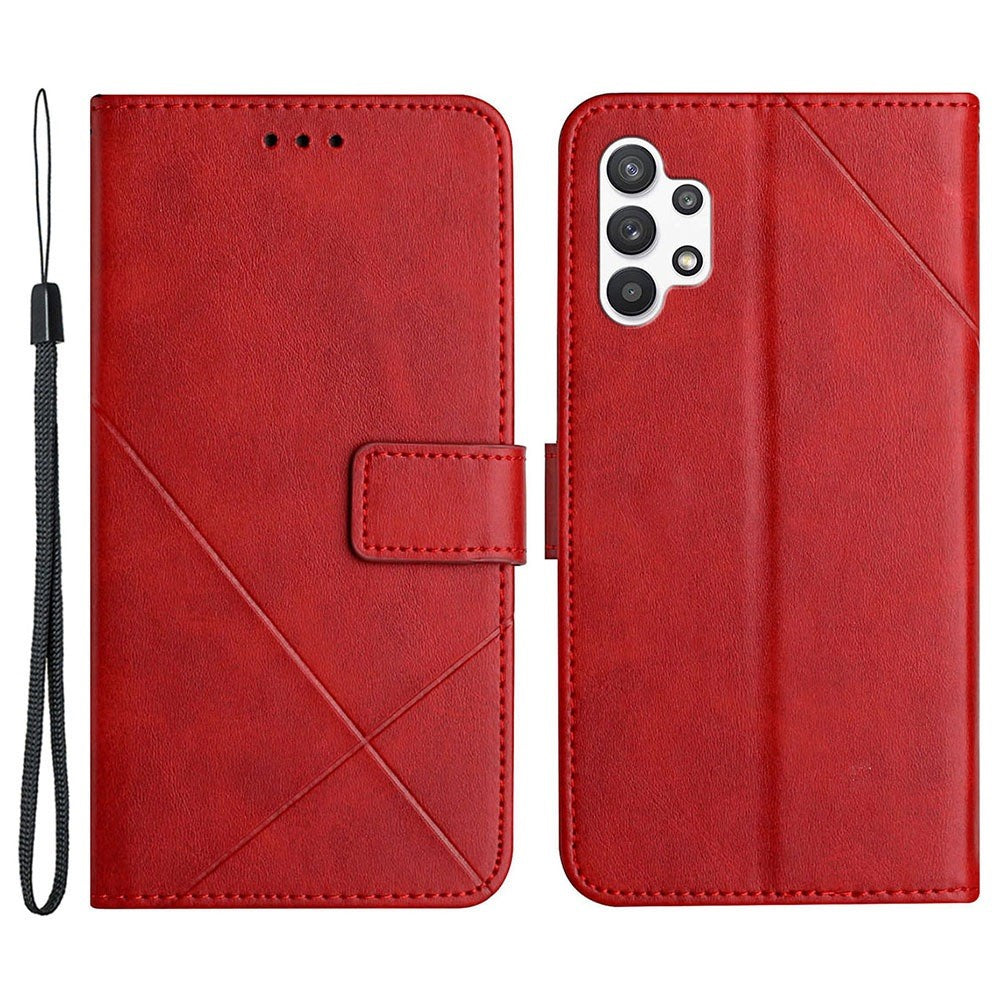 Ensfarvet linjeaftryk PU-lædertelefoncover til Samsung Galaxy A13 4G, Folio Flip Wallet Foldbart Stand Design Telefonetui