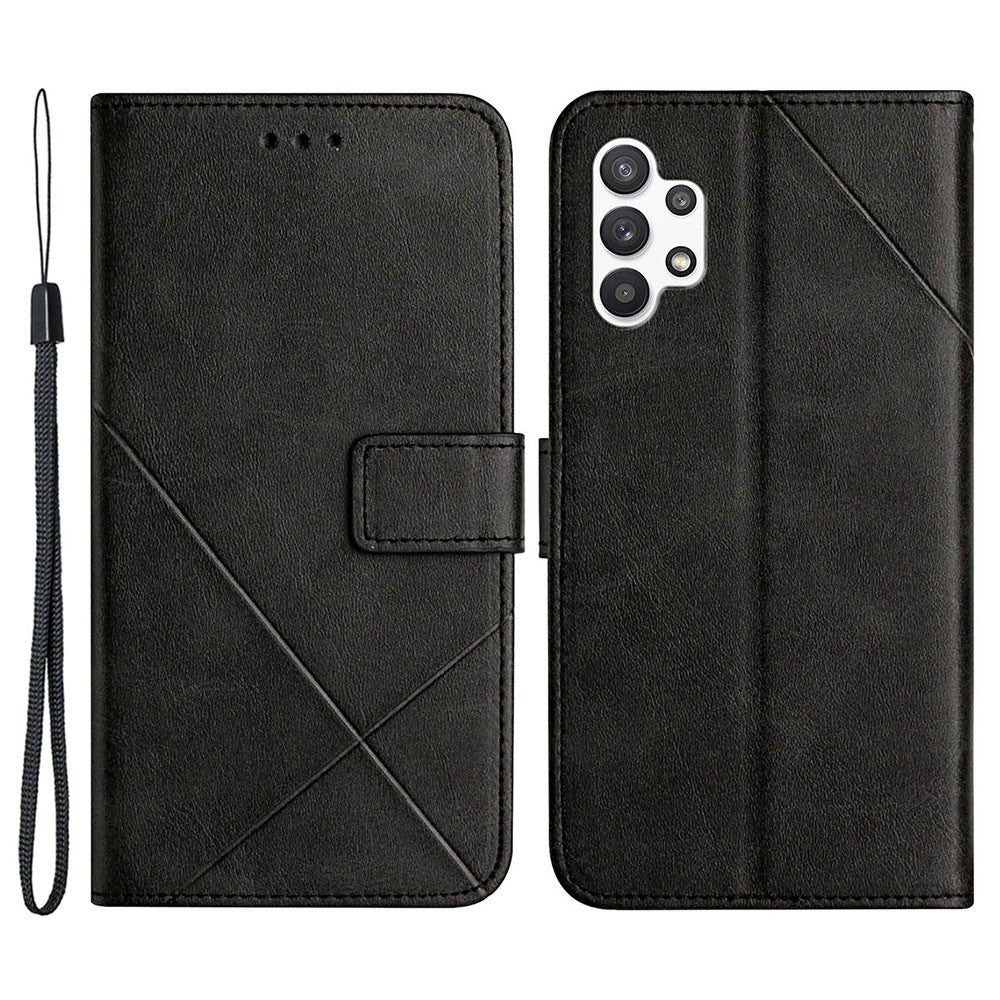 Ensfarvet linjeaftryk PU-lædertelefoncover til Samsung Galaxy A13 4G, Folio Flip Wallet Foldbart Stand Design Telefonetui