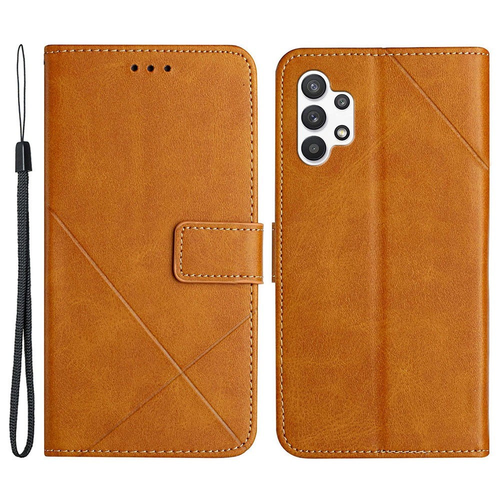Ensfarvet linjeaftryk PU-lædertelefoncover til Samsung Galaxy A13 4G, Folio Flip Wallet Foldbart Stand Design Telefonetui