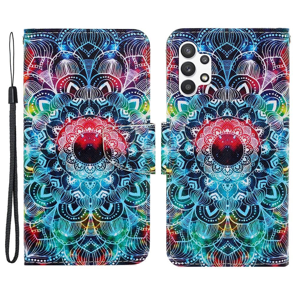 Mønstertrykt PU-læderetui med krydstekstur til Samsung Galaxy A13 4G, foldeetui med fuld dækning, pung, læderstativ, telefoncover + rem