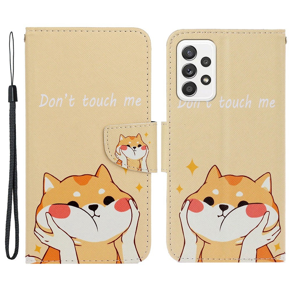 Pattern-Printing Cross Texture PU Leather Case for Samsung Galaxy A23 5G (Global Version) / 4G, Drop-Resistant Complete Covering Leather Wallet Stand Phone Shell + Strap