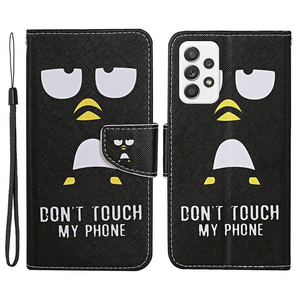 Pattern-Printing Cross Texture PU Leather Case for Samsung Galaxy A23 5G (Global Version) / 4G, Drop-Resistant Complete Covering Leather Wallet Stand Phone Shell + Strap