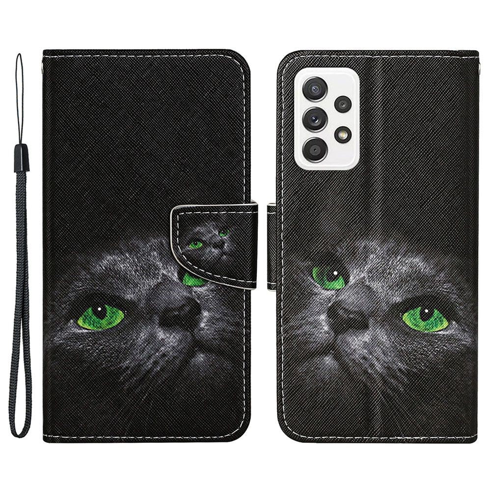 Pattern-Printing Cross Texture PU Leather Case for Samsung Galaxy A23 5G (Global Version) / 4G, Drop-Resistant Complete Covering Leather Wallet Stand Phone Shell + Strap