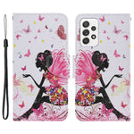 Pattern-Printing Cross Texture PU Leather Case for Samsung Galaxy A23 5G (Global Version) / 4G, Drop-Resistant Complete Covering Leather Wallet Stand Phone Shell + Strap