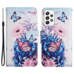 Pattern-Printing Cross Texture PU Leather Case for Samsung Galaxy A23 5G (Global Version) / 4G, Drop-Resistant Complete Covering Leather Wallet Stand Phone Shell + Strap