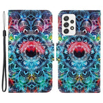 Pattern-Printing Cross Texture PU Leather Case for Samsung Galaxy A23 5G (Global Version) / 4G, Drop-Resistant Complete Covering Leather Wallet Stand Phone Shell + Strap