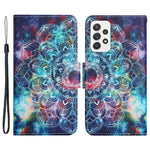 Pattern-Printing Cross Texture PU Leather Case for Samsung Galaxy A23 5G (Global Version) / 4G, Drop-Resistant Complete Covering Leather Wallet Stand Phone Shell + Strap