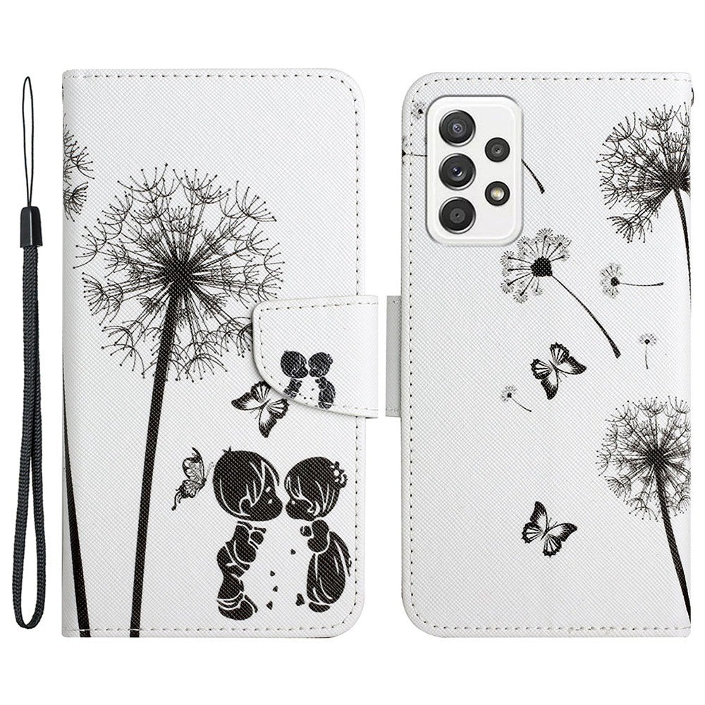 Pattern-Printing Cross Texture PU Leather Case for Samsung Galaxy A23 5G (Global Version) / 4G, Drop-Resistant Complete Covering Leather Wallet Stand Phone Shell + Strap