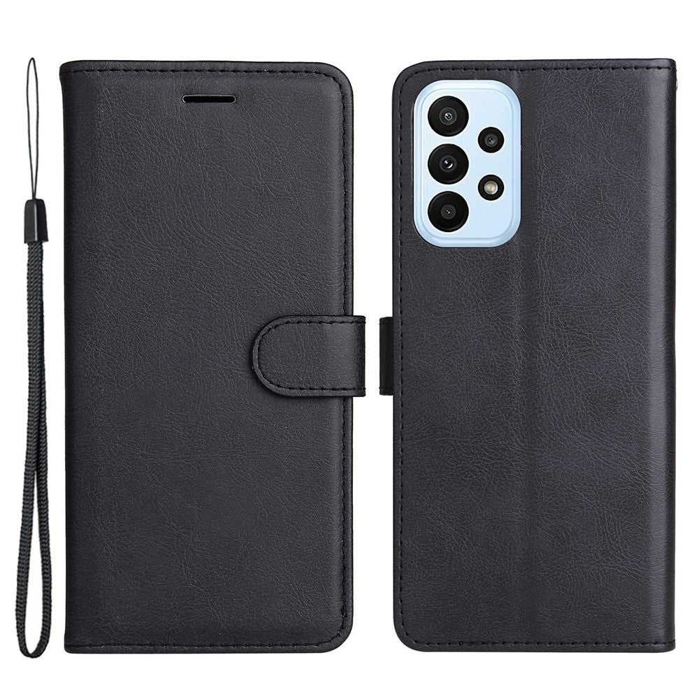 For Samsung Galaxy A23 5G (Global Version) / 4G Case Solid Color Leather Mobile Cover Wallet Stand with Strap