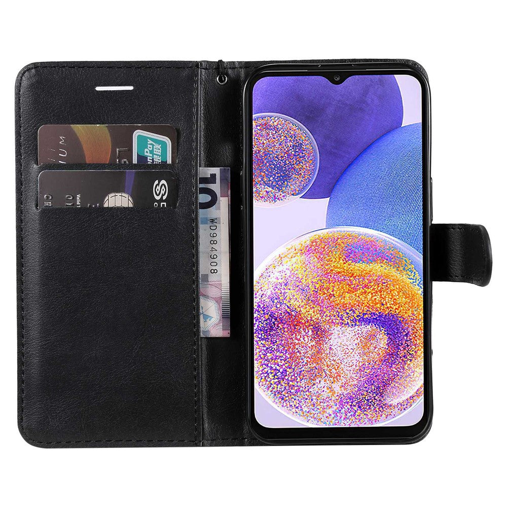 For Samsung Galaxy A23 5G (Global Version) / 4G Case Solid Color Leather Mobile Cover Wallet Stand with Strap