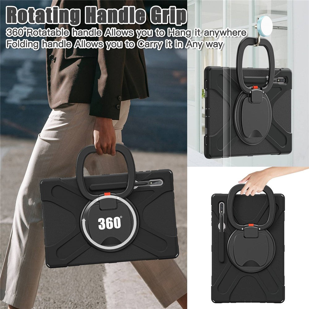 For Samsung Galaxy Tab S8 Ultra X900 / X906 / S9 Ultra X910 Rotary Kickstand PC + Silicone Tablet Case with Shoulder Strap