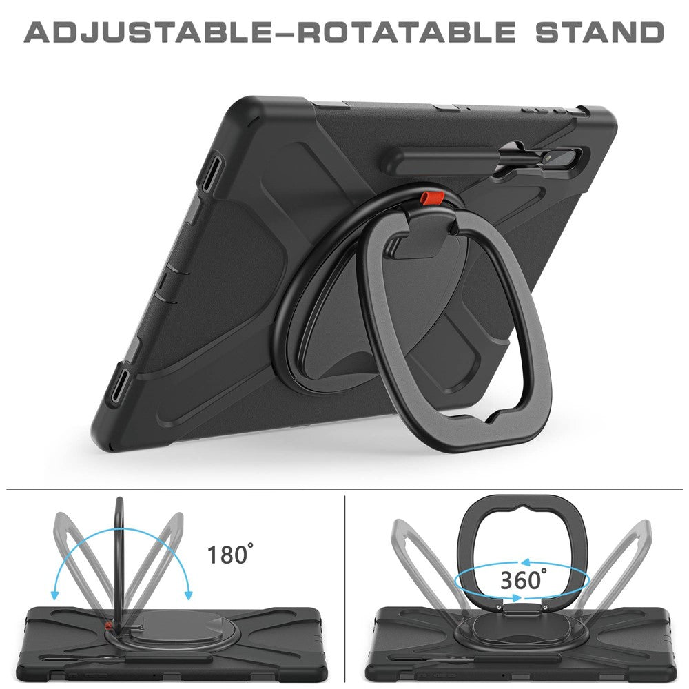For Samsung Galaxy Tab S8 Ultra X900 / X906 / S9 Ultra X910 Rotary Kickstand PC + Silicone Tablet Case with Shoulder Strap