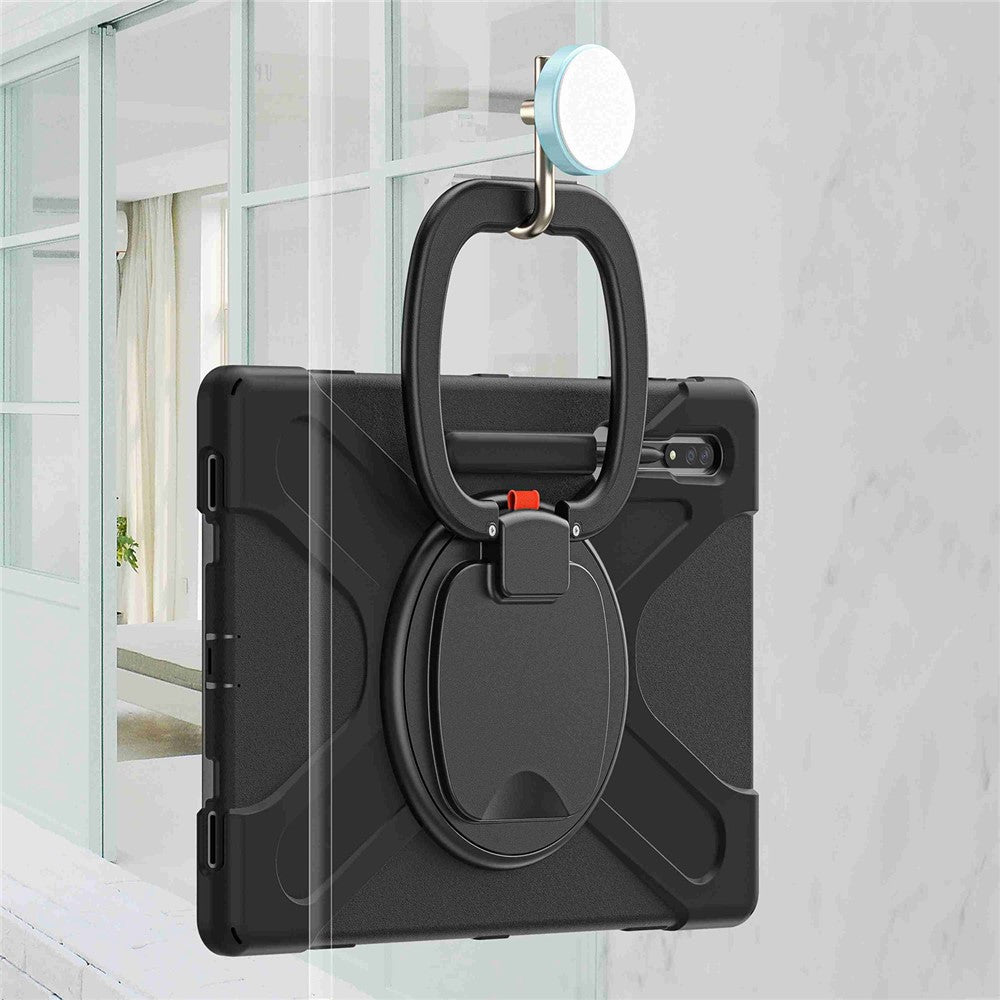 For Samsung Galaxy Tab S8 Ultra X900 / X906 / S9 Ultra X910 Rotary Kickstand PC + Silicone Tablet Case with Shoulder Strap