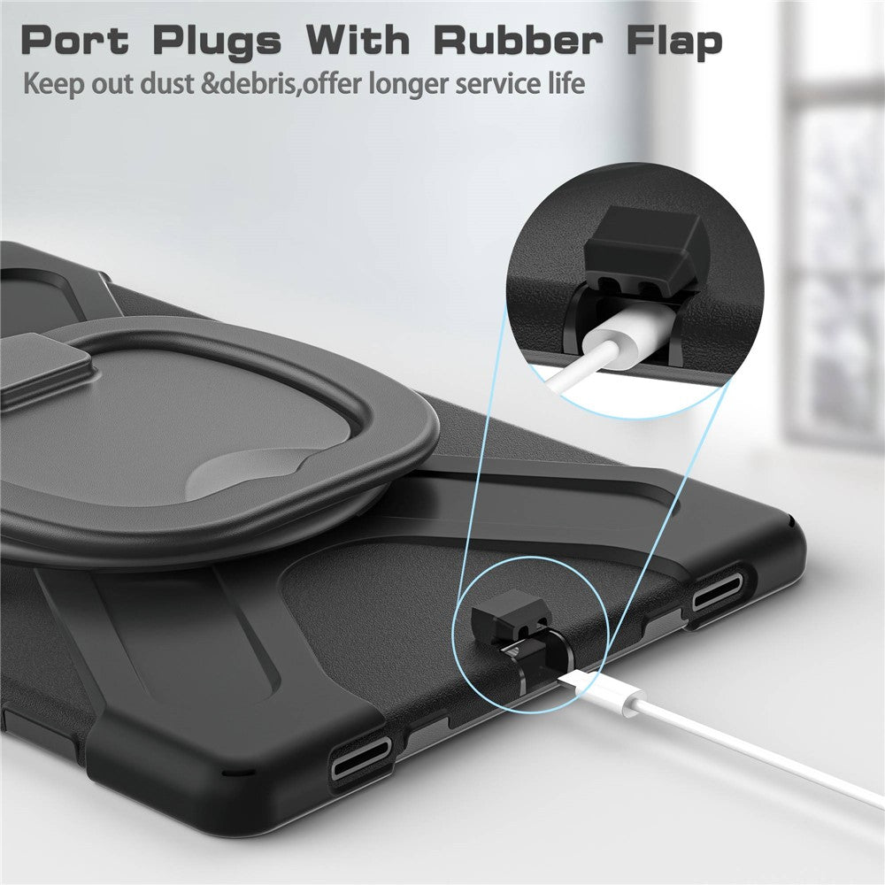 For Samsung Galaxy Tab S8 Ultra X900 / X906 / S9 Ultra X910 Rotary Kickstand PC + Silicone Tablet Case with Shoulder Strap