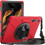 For Samsung Galaxy Tab S8 Ultra X900 / X906 / S9 Ultra X910 Kickstand Tablet Case Pen Slot Hand Strap PC + TPU Cover with Shoulder Strap