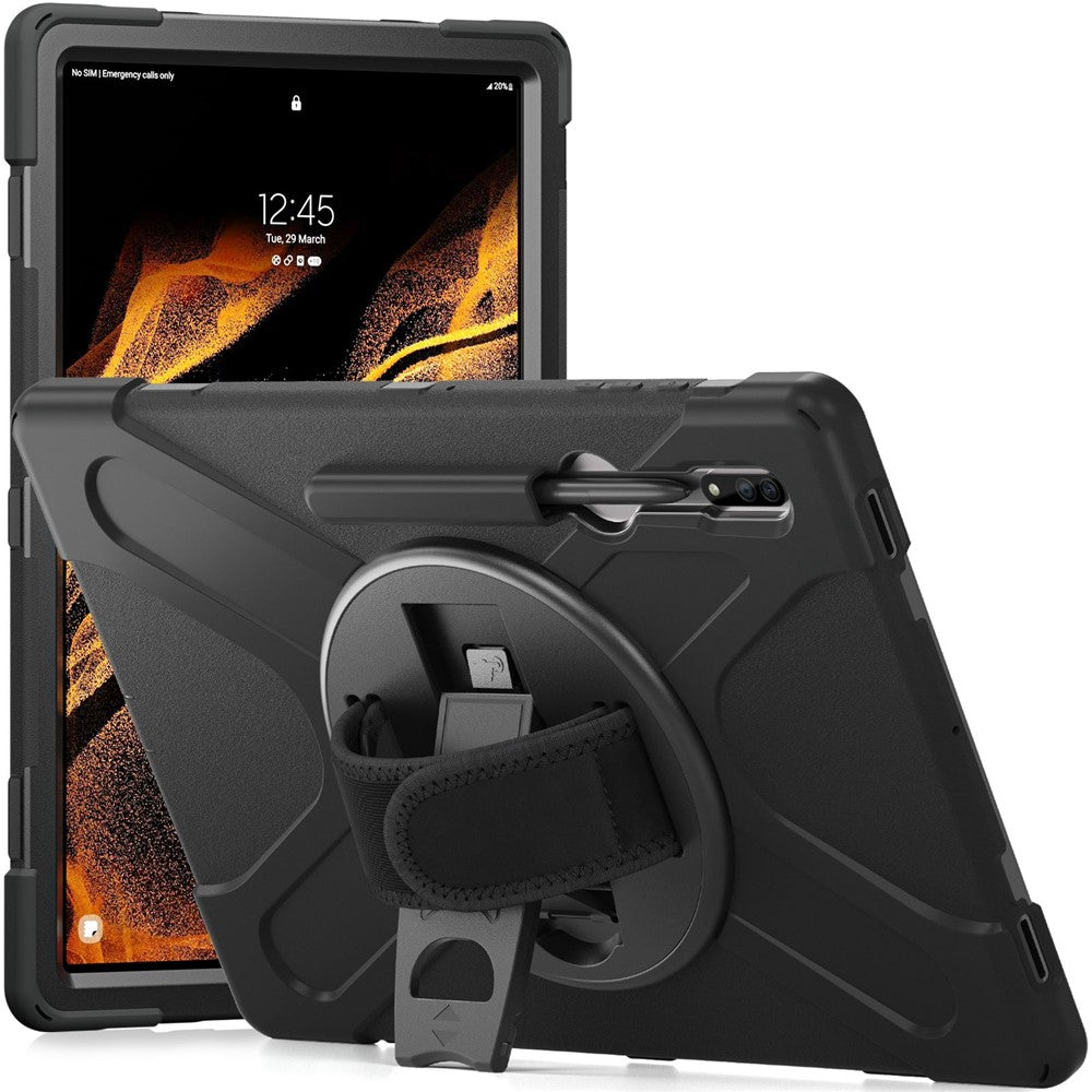 For Samsung Galaxy Tab S8 Ultra X900 / X906 / S9 Ultra X910 Hand Strap Tablet Case Hard PC + Soft TPU Shockproof Cover