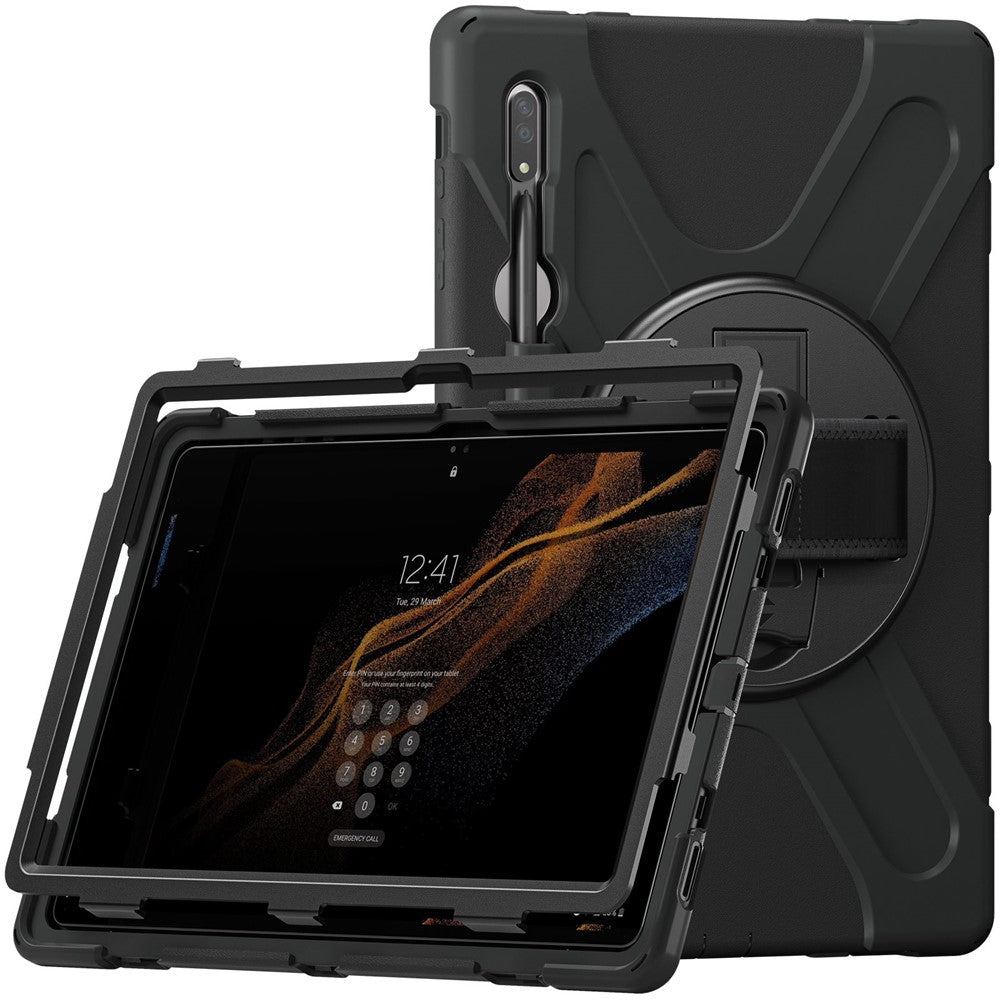 For Samsung Galaxy Tab S8 Ultra X900 / X906 / S9 Ultra X910 Hand Strap Tablet Case Hard PC + Soft TPU Shockproof Cover
