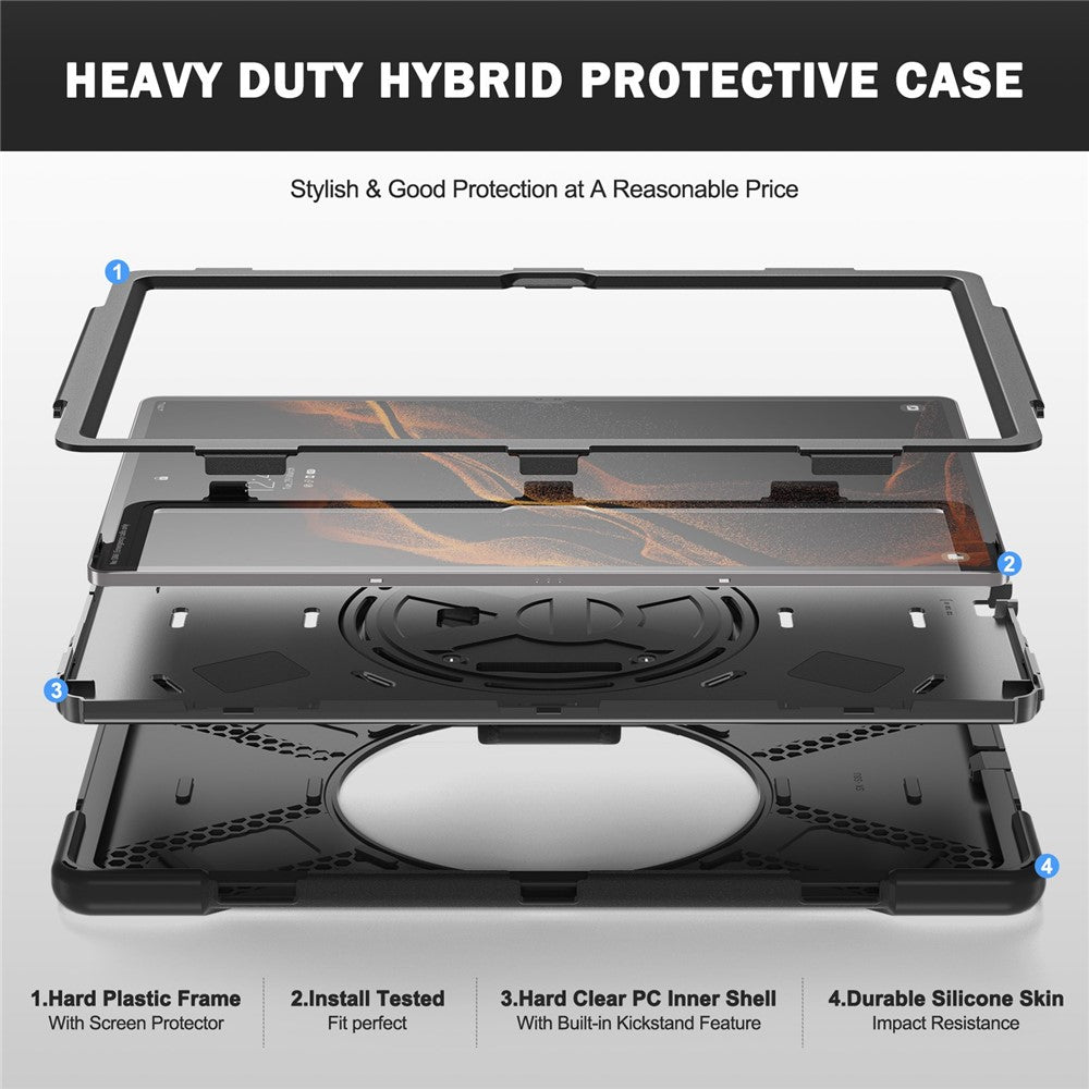 For Samsung Galaxy Tab S8 Ultra X900 / X906 / S9 Ultra X910 Hand Strap Tablet Case Hard PC + Soft TPU Shockproof Cover