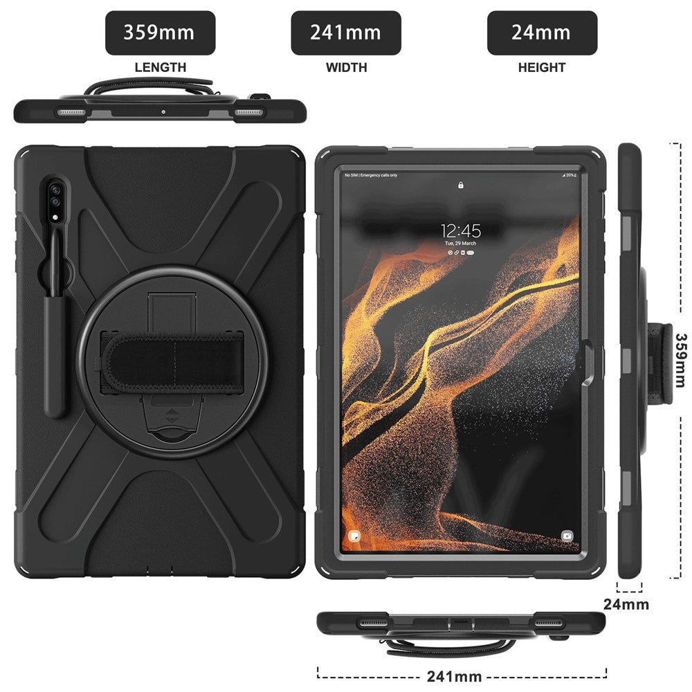 For Samsung Galaxy Tab S8 Ultra X900 / X906 / S9 Ultra X910 Hand Strap Tablet Case Hard PC + Soft TPU Shockproof Cover
