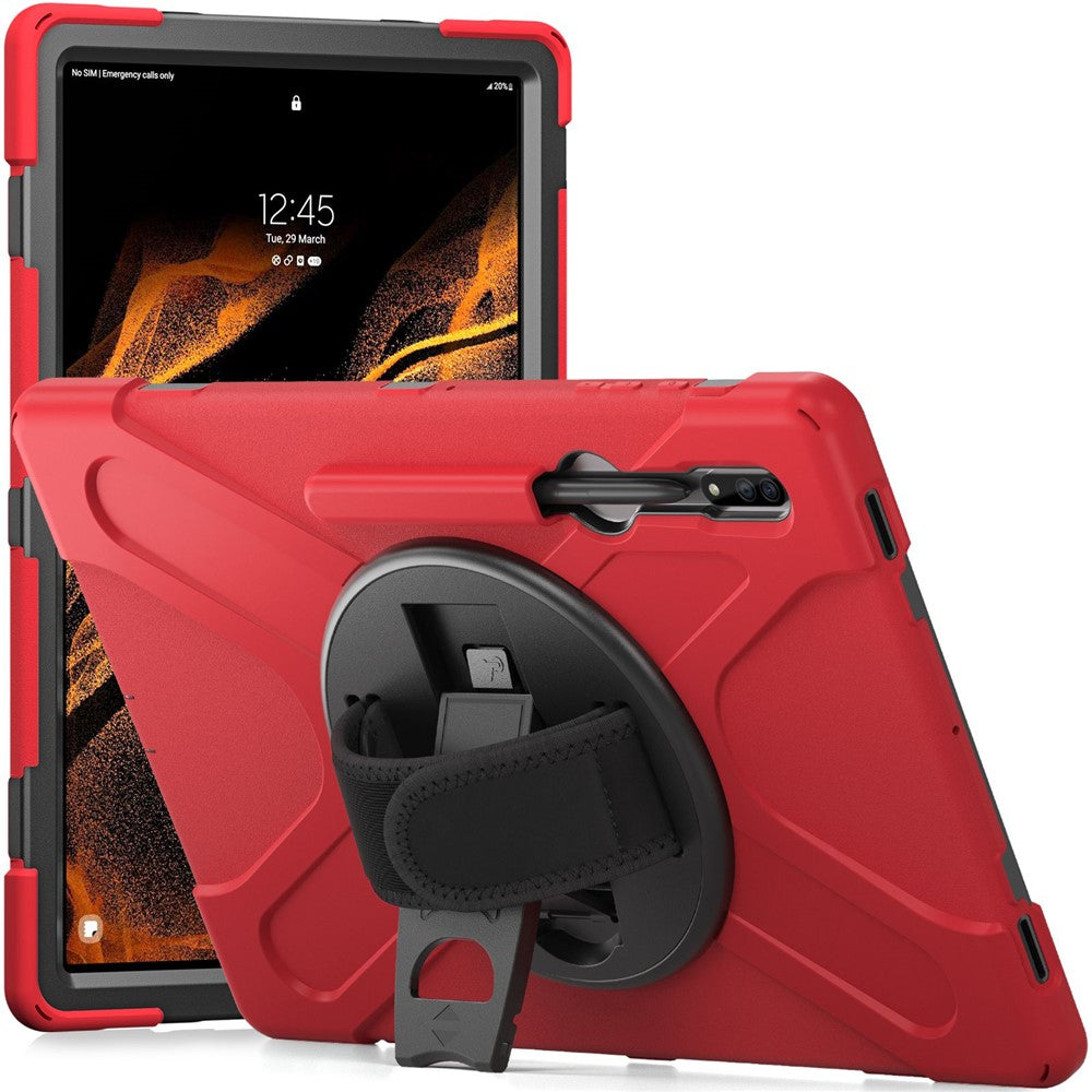 For Samsung Galaxy Tab S8 Ultra X900 / X906 / S9 Ultra X910 Hand Strap Tablet Case Hard PC + Soft TPU Shockproof Cover