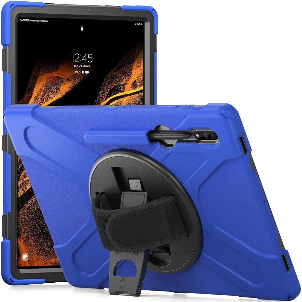 For Samsung Galaxy Tab S8 Ultra X900 / X906 / S9 Ultra X910 Hand Strap Tablet Case Hard PC + Soft TPU Shockproof Cover