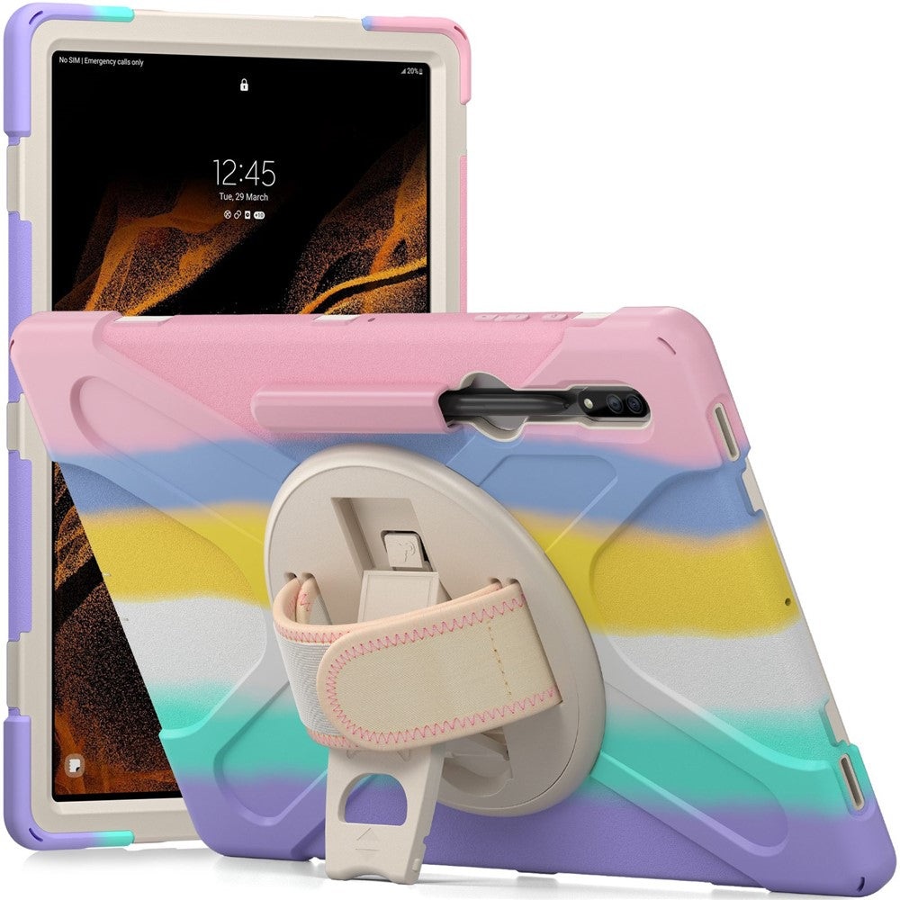 For Samsung Galaxy Tab S8 Ultra X900 / X906 / S9 Ultra X910 Hand Strap Tablet Case Hard PC + Soft TPU Shockproof Cover