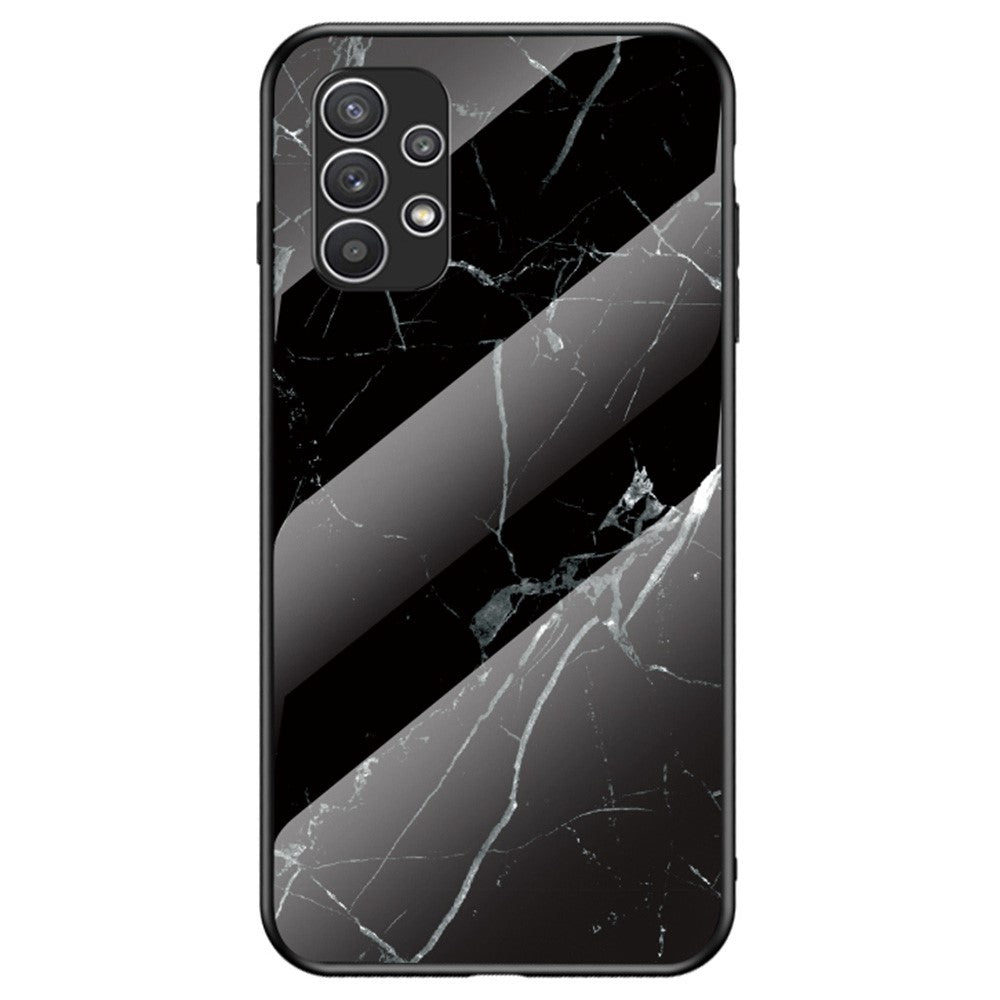 Til Samsung Galaxy A23 5G (global version) / 4G Glat touch marmormønster hærdet glas + PC + TPU anti-fingeraftryk telefoncover