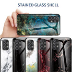 Til Samsung Galaxy A23 5G (global version) / 4G Glat touch marmormønster hærdet glas + PC + TPU anti-fingeraftryk telefoncover
