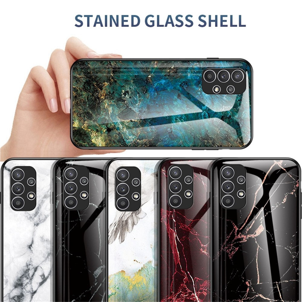 Til Samsung Galaxy A23 5G (global version) / 4G Glat touch marmormønster hærdet glas + PC + TPU anti-fingeraftryk telefoncover