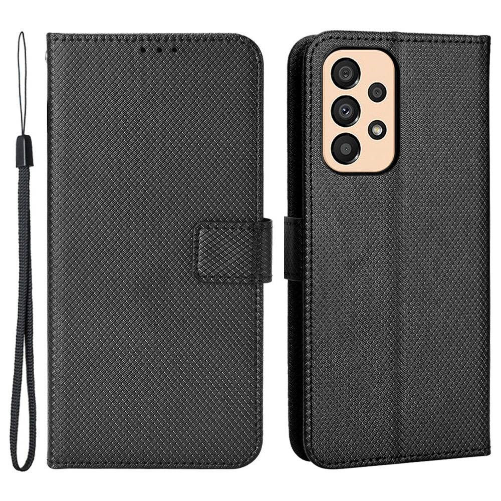 For Samsung Galaxy A23 5G (Global Version) / 4G / M23 5G / F23 5G Diamond Texture Protective Leather Case Wallet Stand Magnetic Closure TPU Shell Flip Cover with Strap