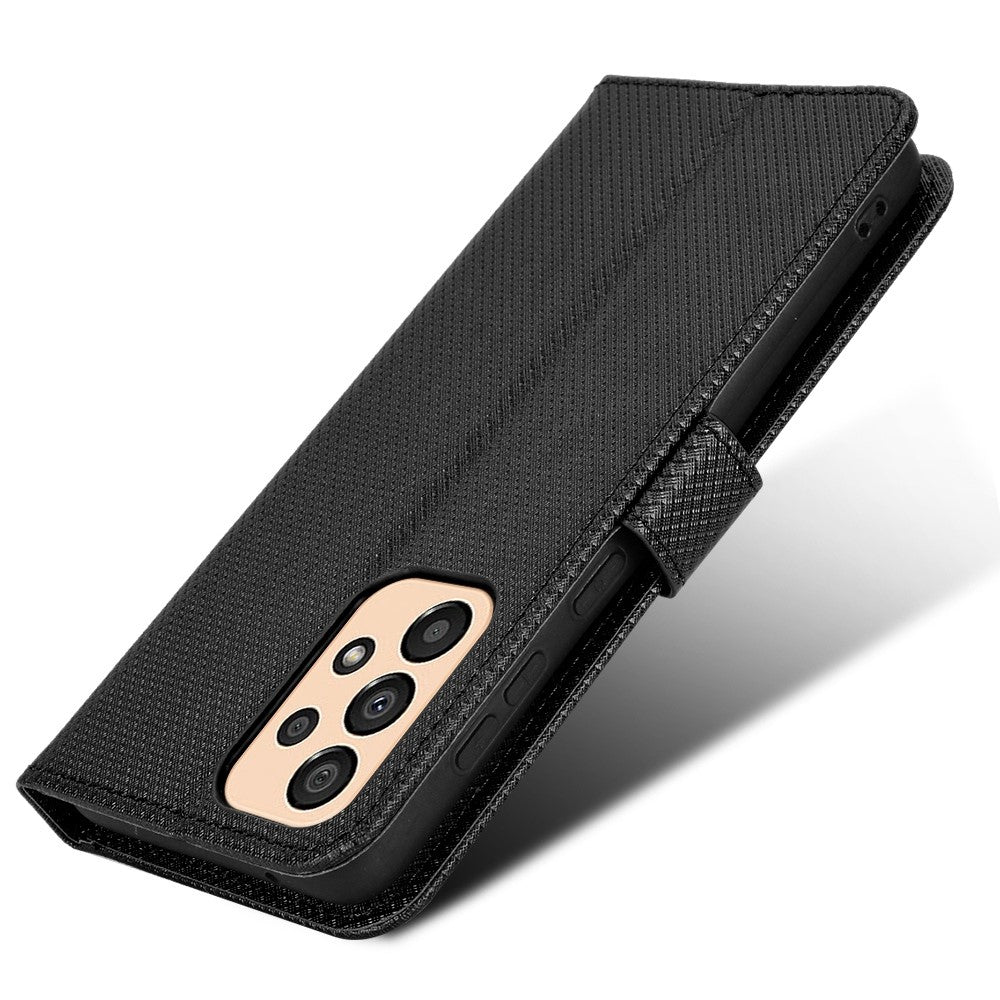For Samsung Galaxy A23 5G (Global Version) / 4G / M23 5G / F23 5G Diamond Texture Protective Leather Case Wallet Stand Magnetic Closure TPU Shell Flip Cover with Strap