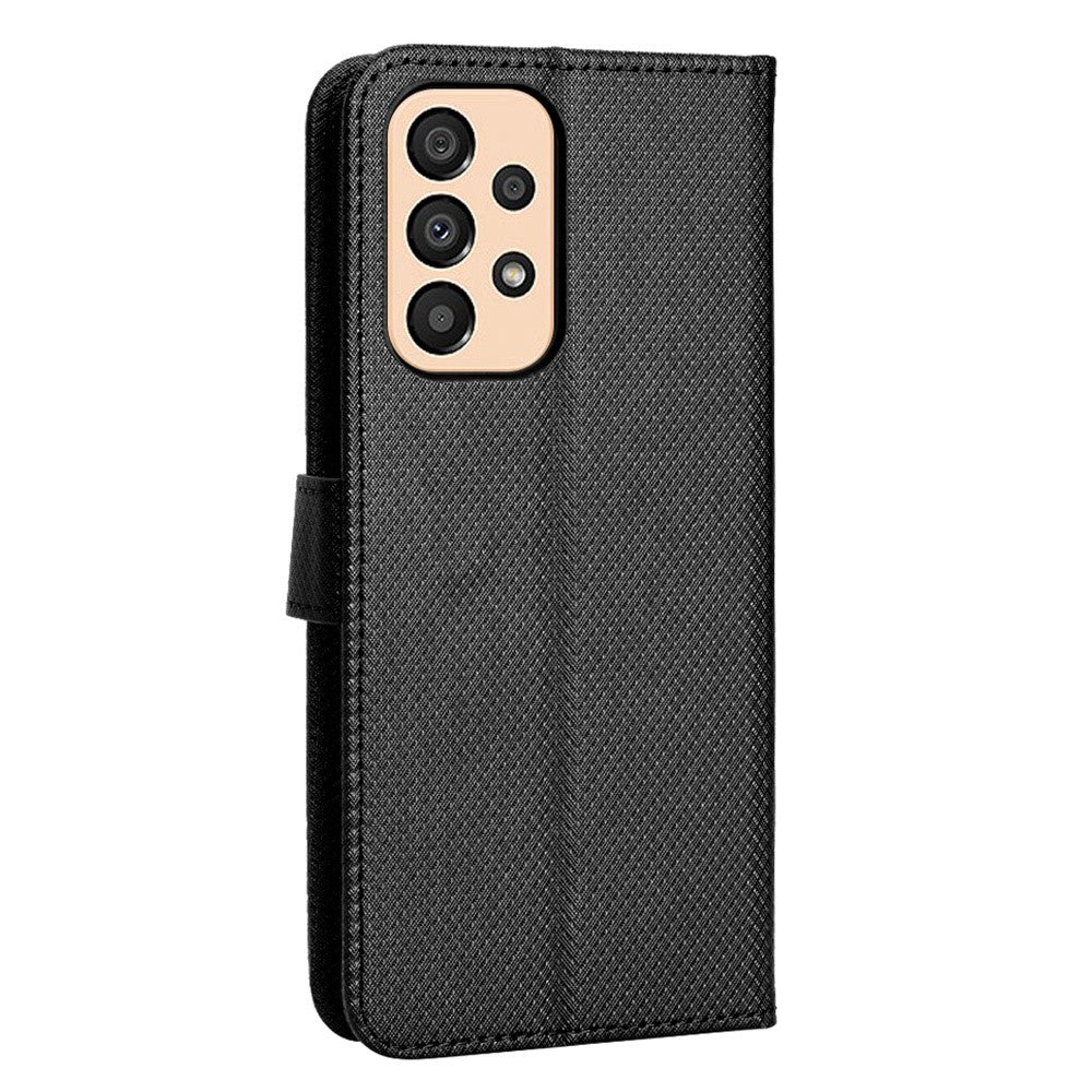 For Samsung Galaxy A23 5G (Global Version) / 4G / M23 5G / F23 5G Diamond Texture Protective Leather Case Wallet Stand Magnetic Closure TPU Shell Flip Cover with Strap