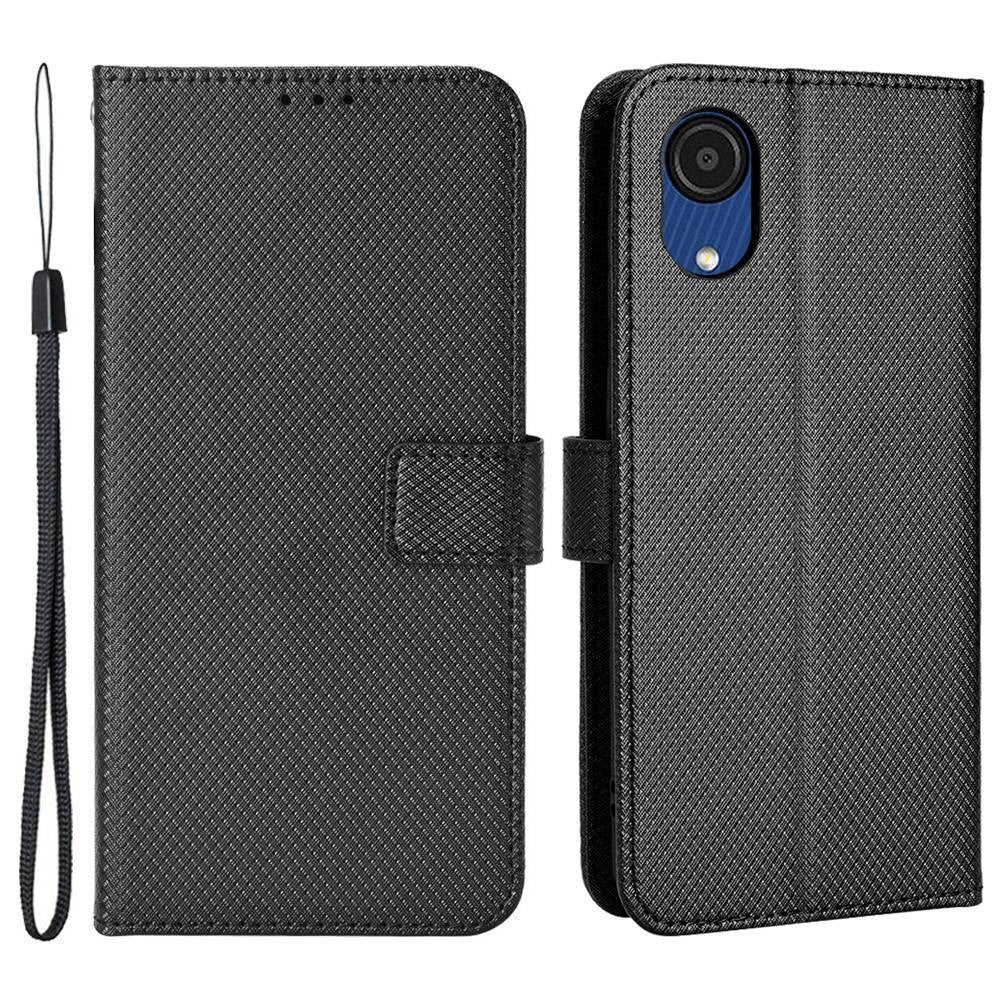 For Samsung Galaxy A03 Core Shockproof Wallet Stand View Protective Cover Diamond Texture Soft PU Leather Flip Case with Strap