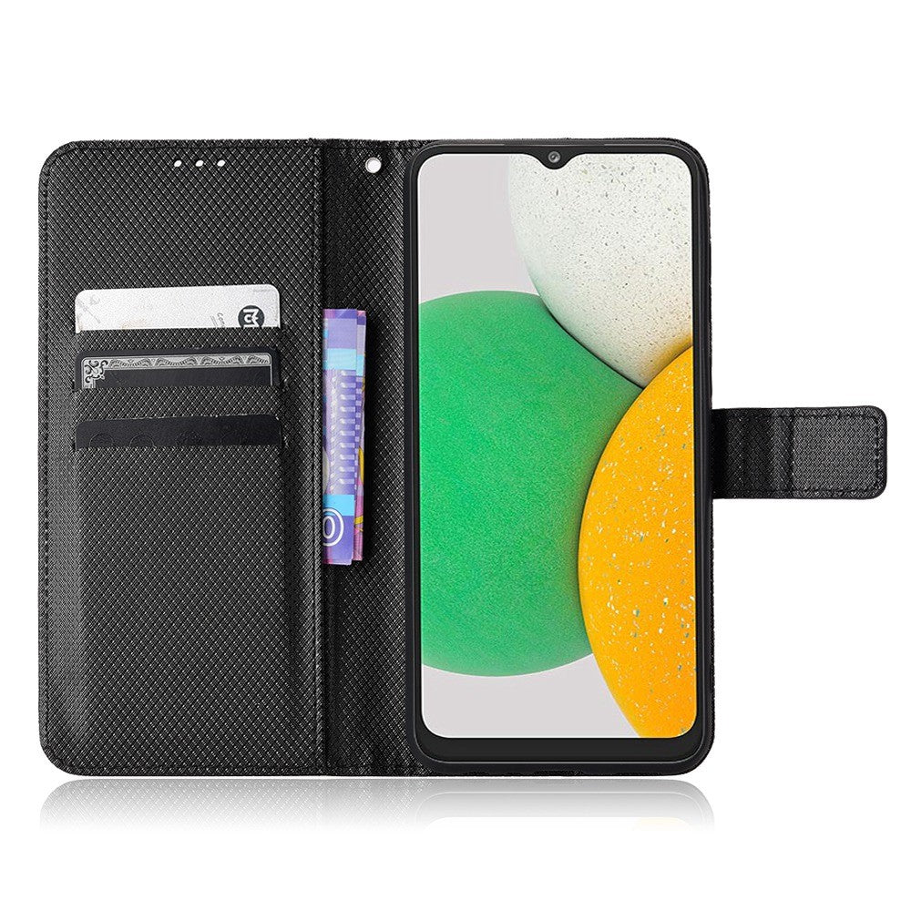 For Samsung Galaxy A03 Core Shockproof Wallet Stand View Protective Cover Diamond Texture Soft PU Leather Flip Case with Strap