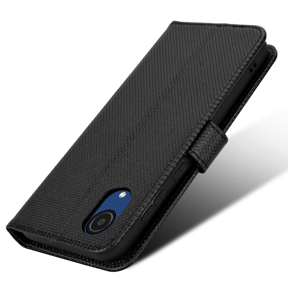 For Samsung Galaxy A03 Core Shockproof Wallet Stand View Protective Cover Diamond Texture Soft PU Leather Flip Case with Strap