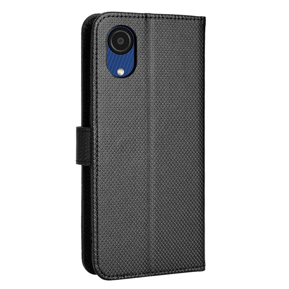 For Samsung Galaxy A03 Core Shockproof Wallet Stand View Protective Cover Diamond Texture Soft PU Leather Flip Case with Strap