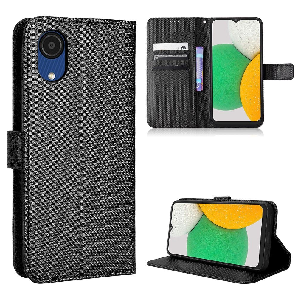 For Samsung Galaxy A03 Core Shockproof Wallet Stand View Protective Cover Diamond Texture Soft PU Leather Flip Case with Strap